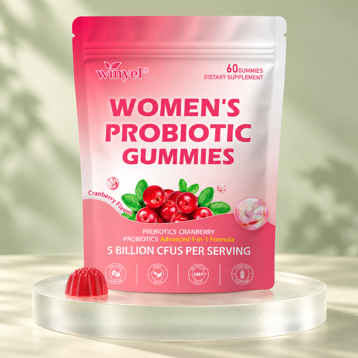 WINYEL Women’s Cranberry Probiotic Gummies — 60 Count