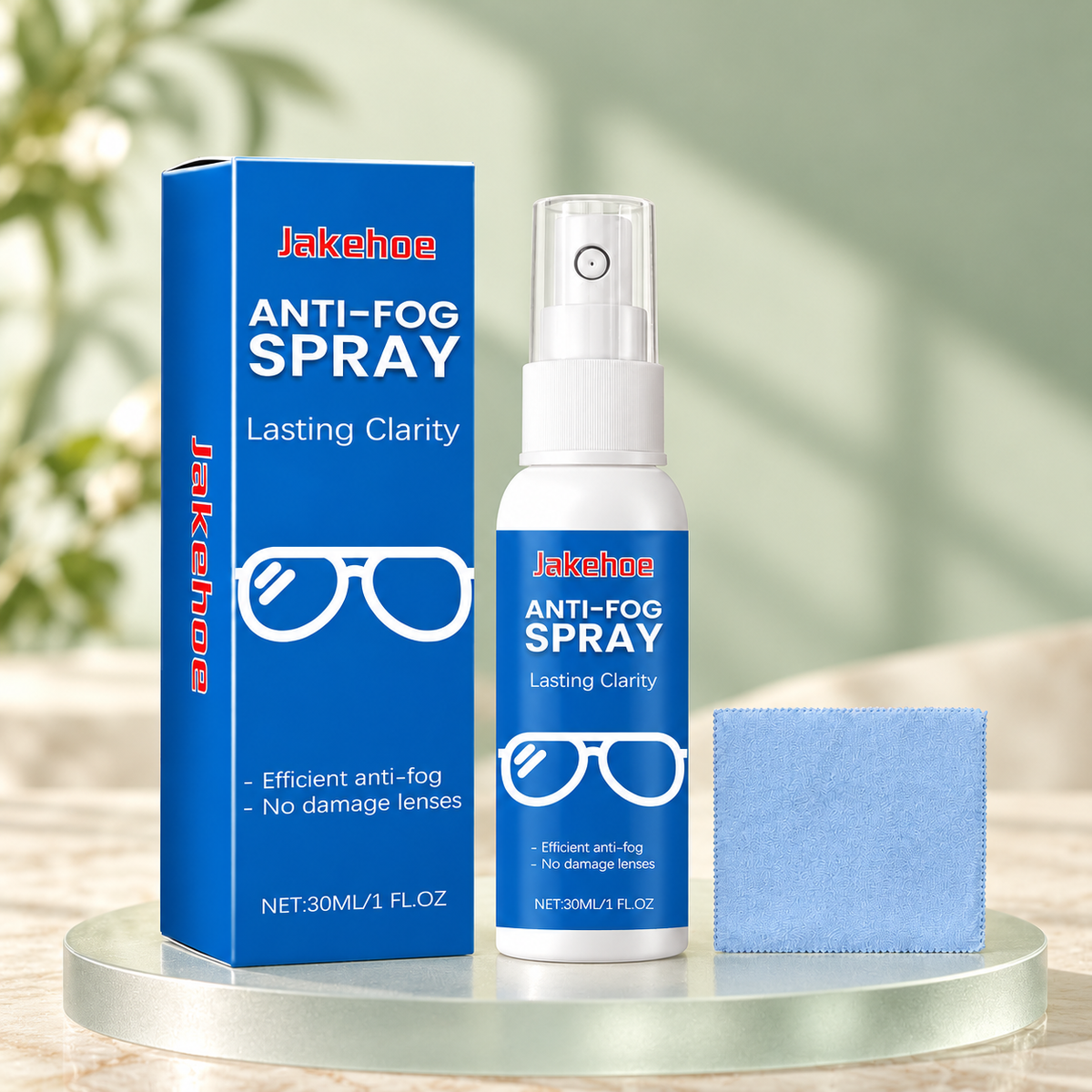 JAKEHOE Anti-Fog Eyeglass Spray & Cloth — 30 mL