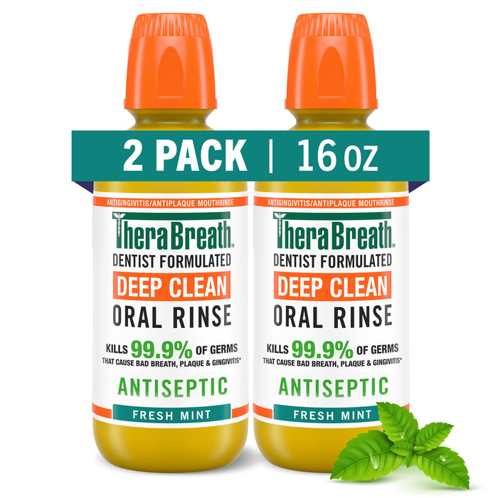 TheraBreath Deep Clean Mouthwash, Fresh Mint, 16 fl oz (2-Pack)
