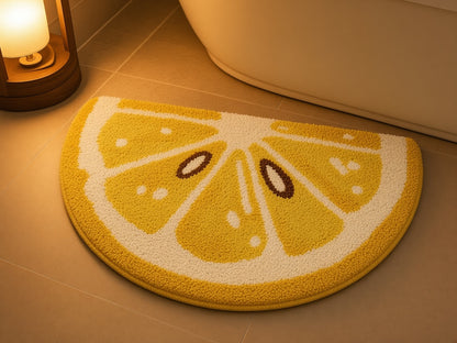 Fruit Bath Mat in lemon, warm indoor light