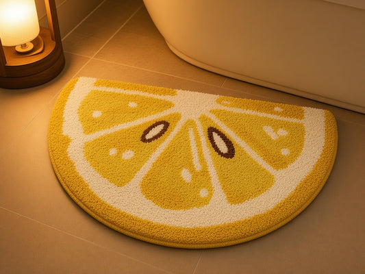 Fruit Bath Mat in lemon, warm indoor light