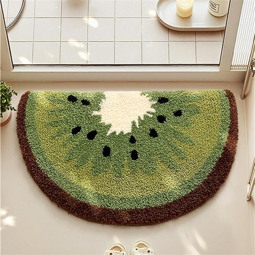 Kiwi Fruit Bath Mat in a bright bathroom doorway