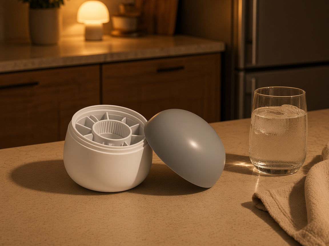 Mushroom Ice Mold open on a kitchen counter